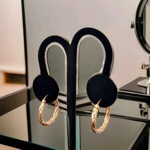 Rose Gold plated 925 Sterling Silver Twisted Hoop Earrings 25x3.3 Ross Simons